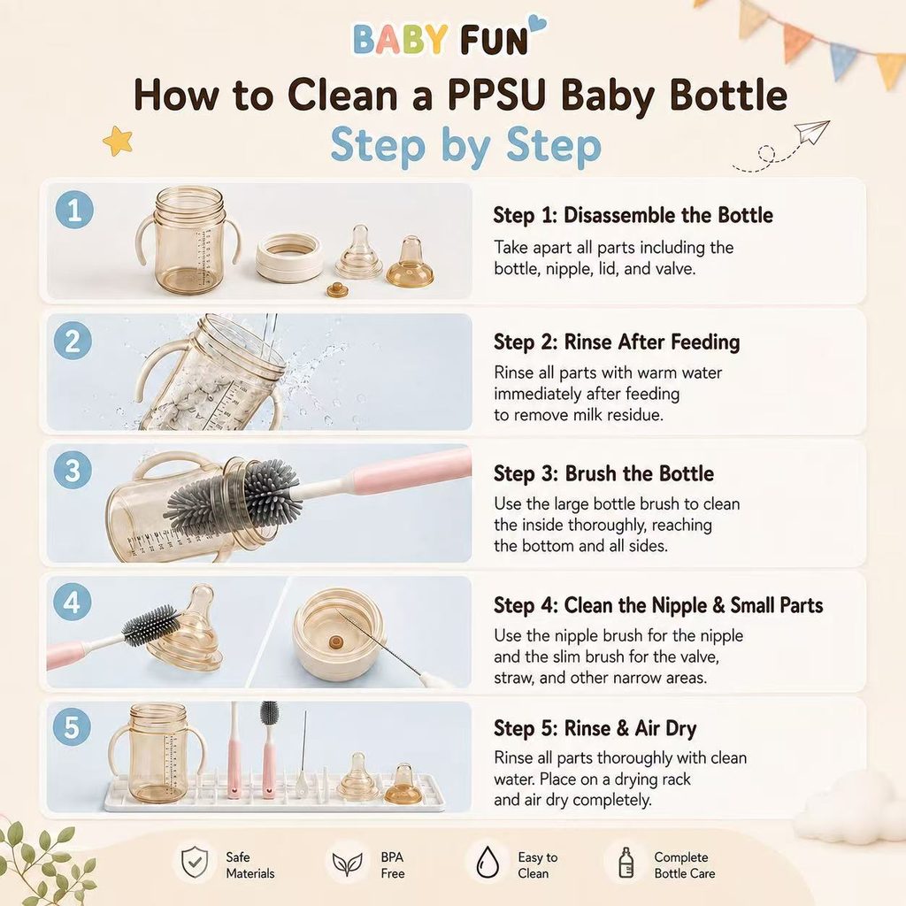 How to clean a PPSU baby bottle step by step