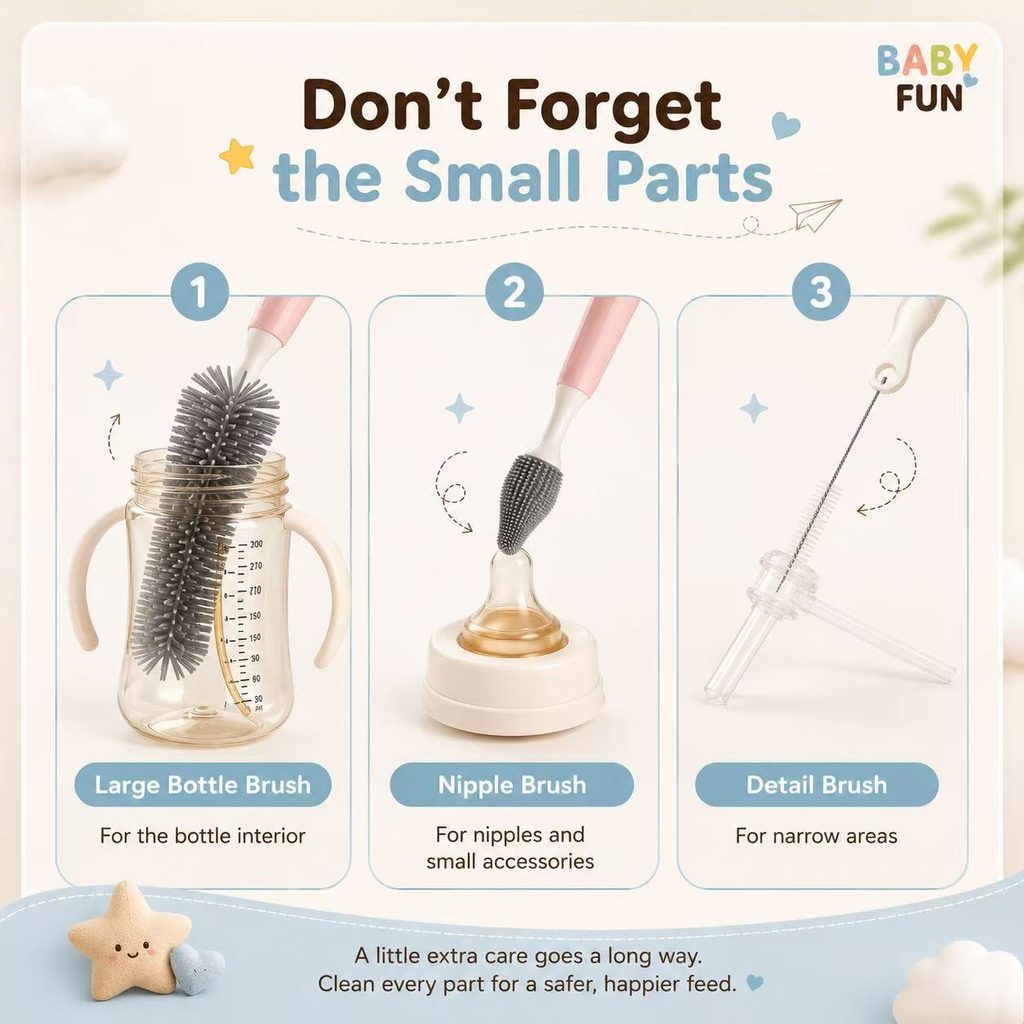 Baby bottle brush nipple brush and detail cleaning brush