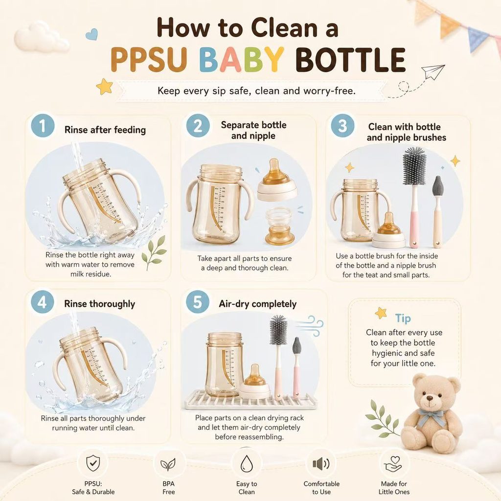 How to clean a PPSU baby bottle step by step