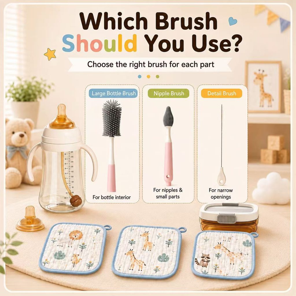 Large bottle brush nipple brush and detail brush for baby bottle cleaning