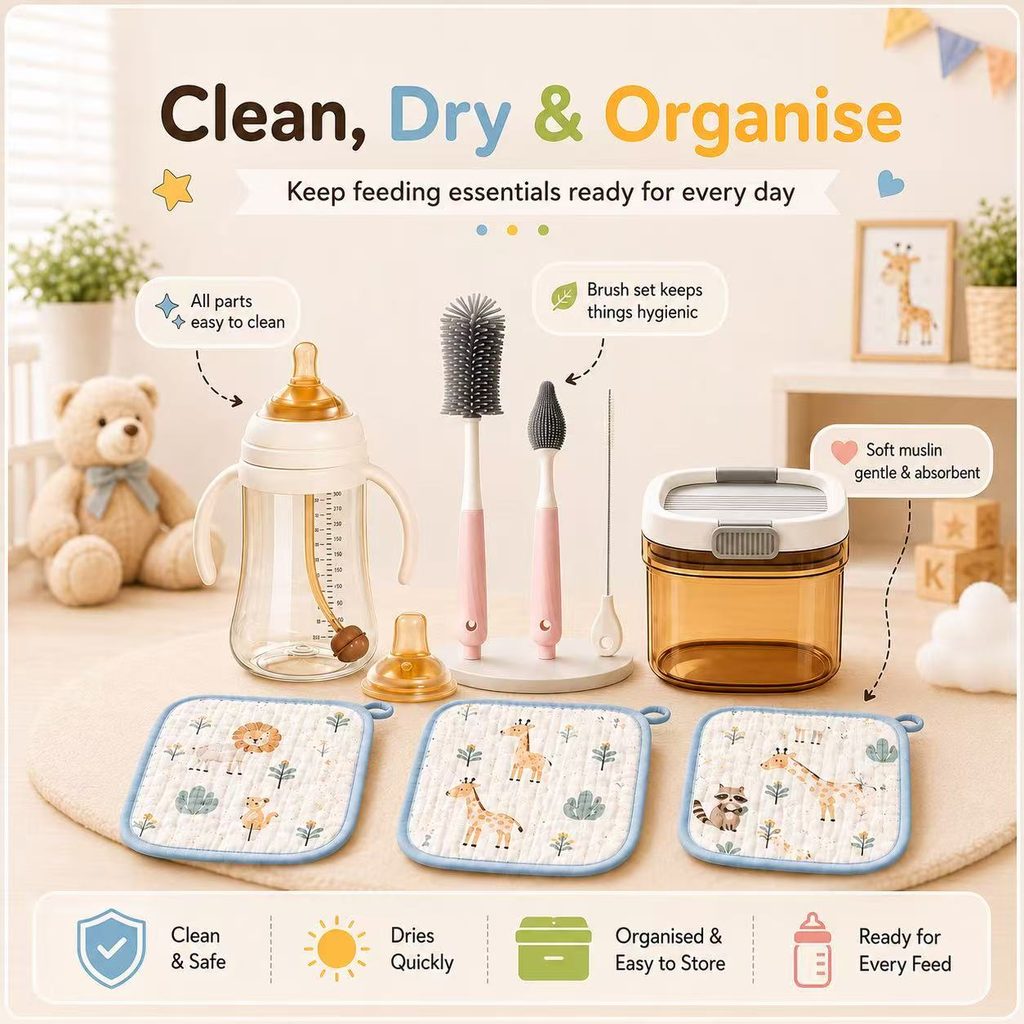 Clean dry and organise baby bottle care essentials