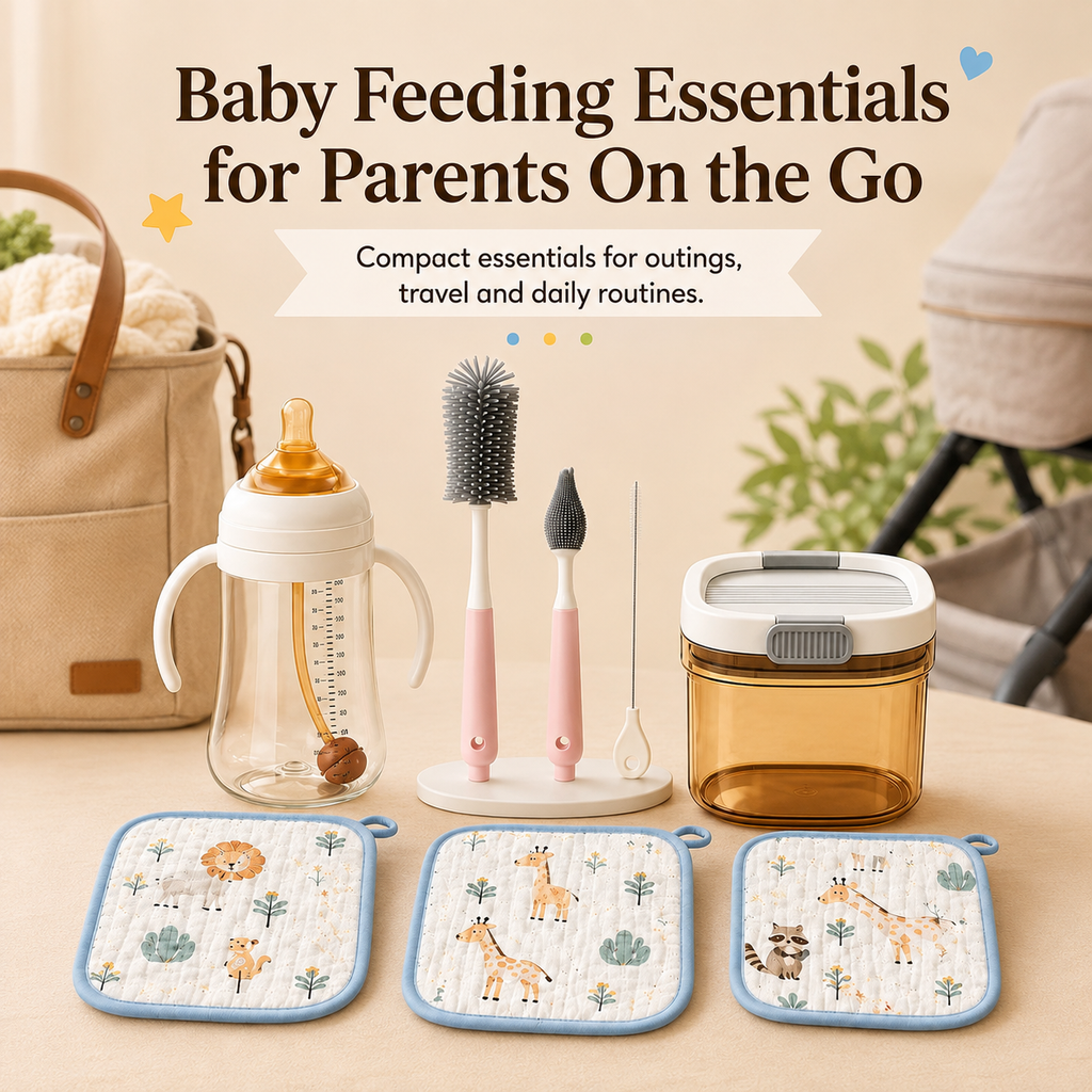 Baby feeding essentials with PPSU bottle formula dispenser and muslin cloths