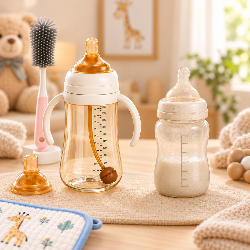 Organised baby feeding station withPPSU bottle brushes and formulacontainer